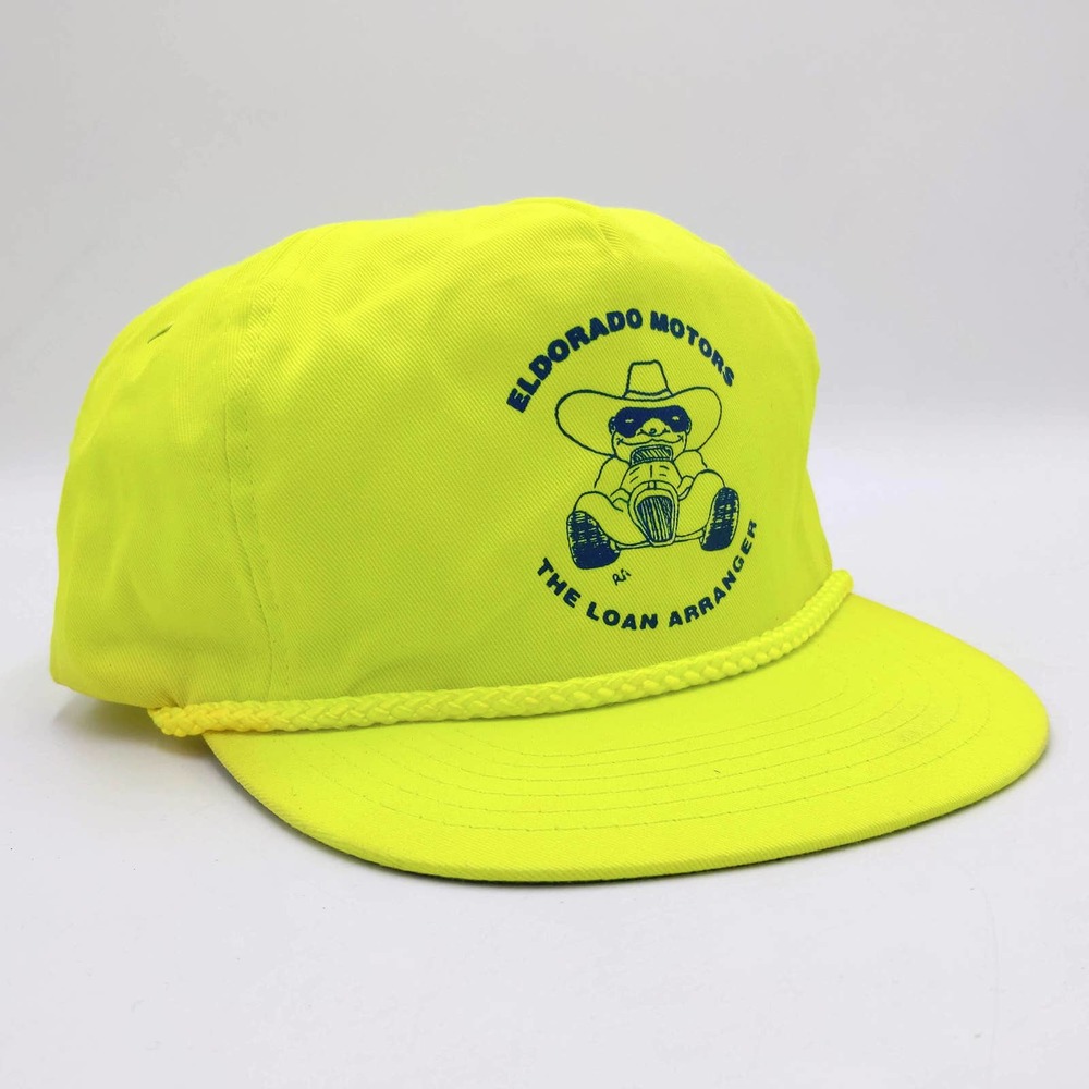 Eldorado Motors The Loan Arranger Trucker Hat Vintage 90s Advertising Neon Green